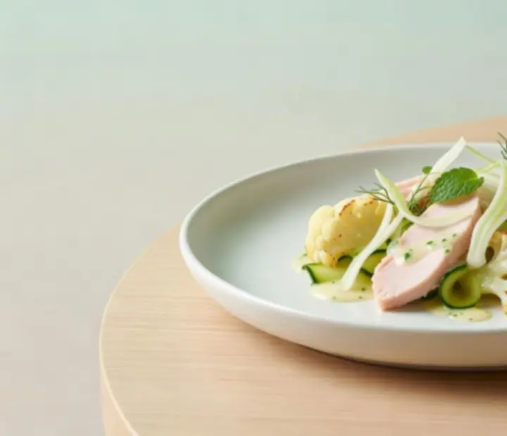 Modern, pastel tálalású magyar főétel a Magyar Flavor étterem étlapjáról