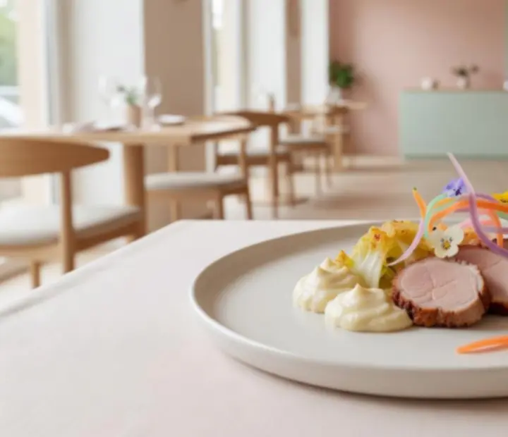 Színes, modern fogás pastel tálalással a Magyar Flavor étteremben